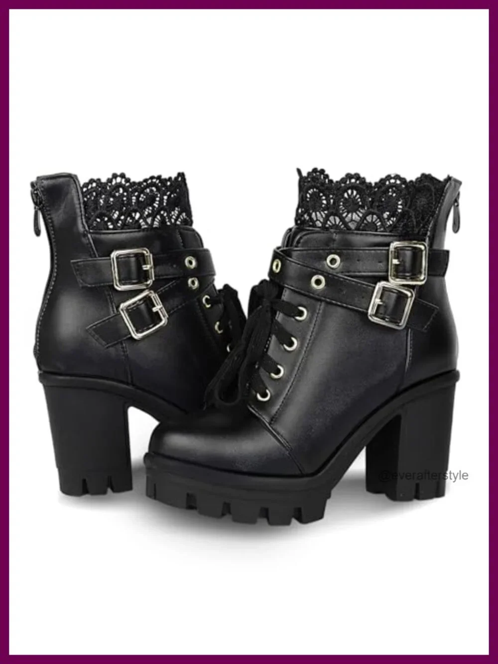 Lace Up Chunky Platform Ankle Boots Gothic PU Leather Round Toe